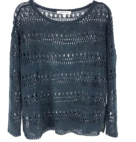 Elizabeth and James Crocheted Loose Knit Crewneck Sweater Navy Size XS