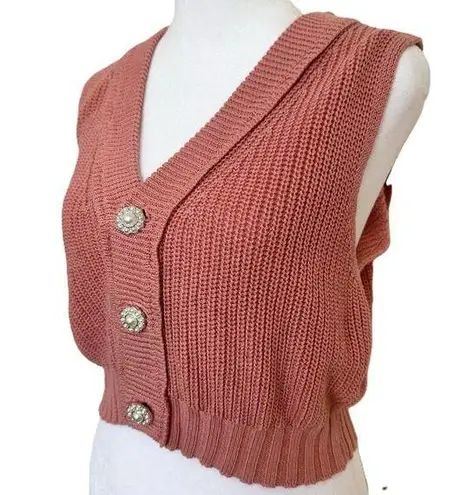 Double Zero Women's Knit Cropped Sweater Vest Pink Size Small Cotton Blend  Brand