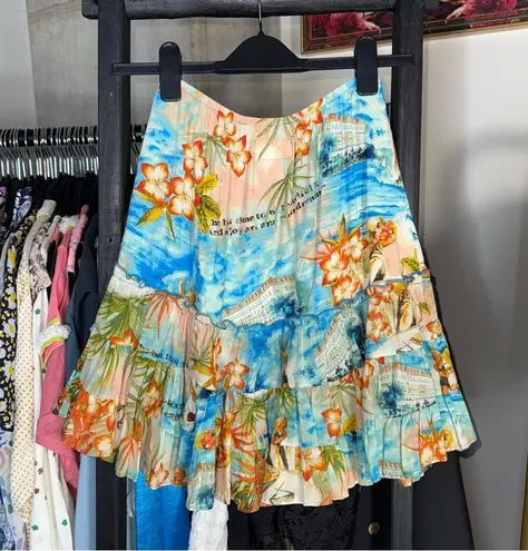 Jams World Voile Hawaiian Print Ruffle Tiered High Waist Mini Skirt XS