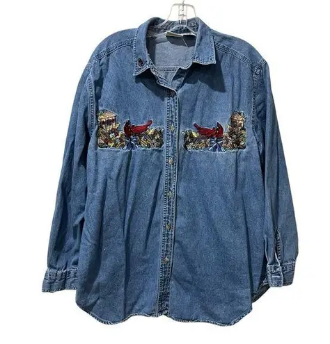 Bobbie & Brooks Vintage Bobbie Brooks Shirt Womens Large Denim Cardinal Embroidered Size Large