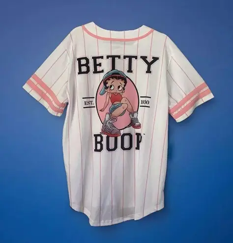 Betty Boop Shirt Womens L Baseball Jersey Novelty Button Down Uniform Top Retro
