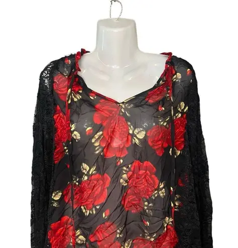 The Kooples Sleeping Roses Lace Pullover Lightweight 100% Silk Top Medium/Large