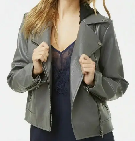 Forever 21  Gray Faux Leather Moto Jacket