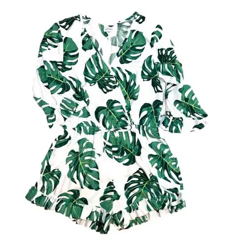 Piyama Monstera rayon romper, ruffle sleeves and hem, SIZE XL, EUC Green