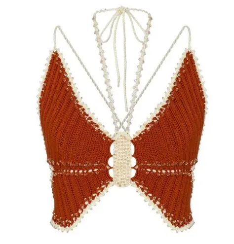 My Beachy Side Crochet Beaded Butterfly Halter Top Flame Womens M/L Red Size undefined
