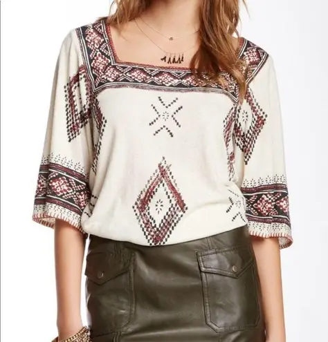 Lucky Brand NWOT  Cora Aztec diamond cute wide sleeve jersey top