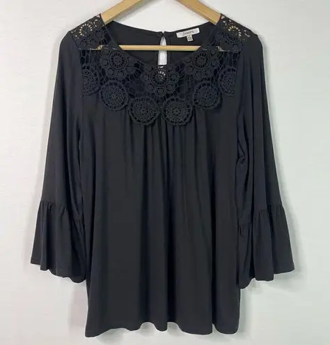JODIFL NWT Crochet Flounce Sleeve Top (Black) - Small