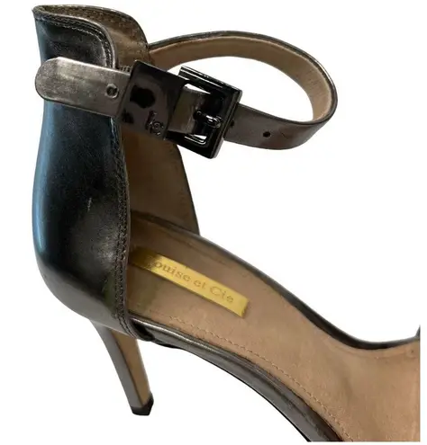 Louise et Cie Shoes Womens 7.5 Ankle Strap Lo Olive Chrome Metallic Heels Silver