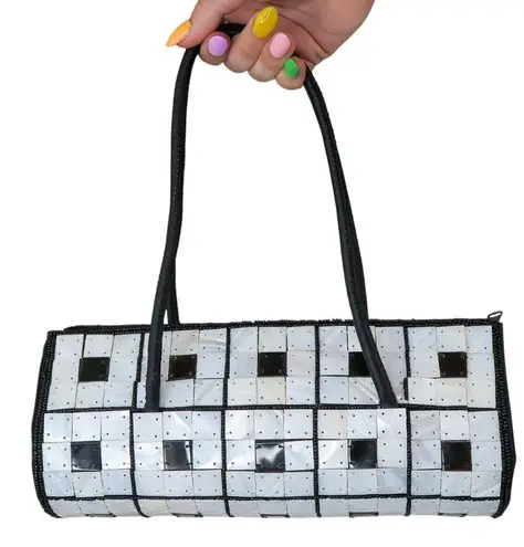 Vintage 80s Mother of Pearl Barrel Bag Black