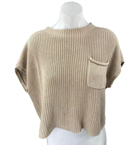 Lillusory Women's Beige Short Drop Sleeve Crew Neck Cropped Sweater Top Size M Size M