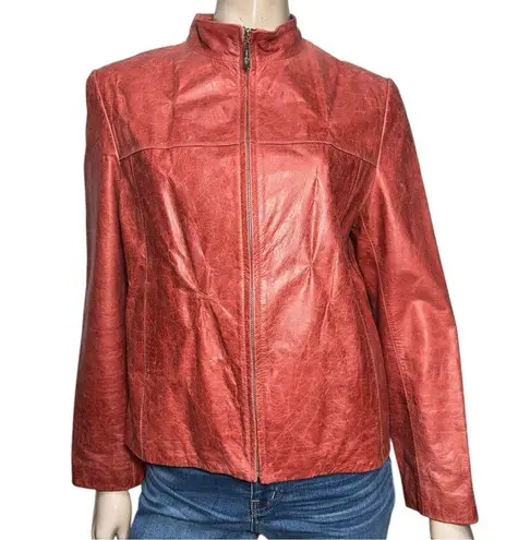 Pasha & Jo Women’s Size L Red Burgundy Distressed Leather Zip Up Jacket Size L