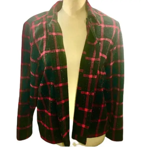 Christopher & Banks Vintage 90’s  Black Red Plaid Glitter Blazer Jacket Size M