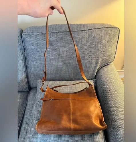 BORN Brown Leather Shoulder/Crossbody Saddle Bag can be worn shoulder or cross