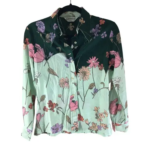 Loubella Extendables Womens Vintage Button Down Shirt Satin Floral Green S?
