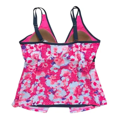 Free Country NWT Women's Floral Tankini Top Pink/Grey 1x Adjustable Straps