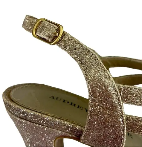 Audrey Brooke Kellie Heels Gold Shimmer Open Toe Slingback Women’s Size 7.5M