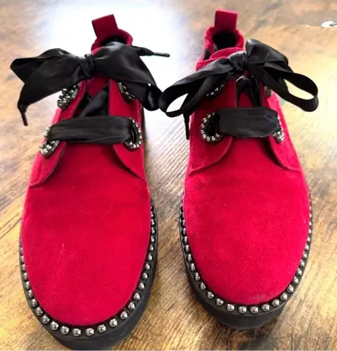 Kennel & Schmenger Red Velvet Studded Oxford Shoes Ribbon sz8.5 Holiday festive Size 8.5