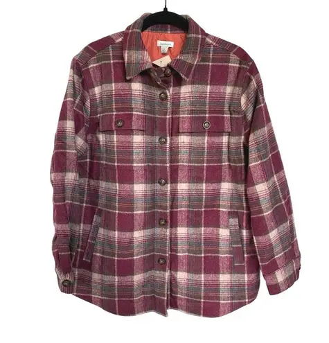 NWT Sundance Prima Plaid Flannel Shacket Pink Oversized Cabin Barn Coat Small
