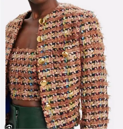 Torn By Ronny Kobo Ronny Kobo Collection cropped tweed boucle cropped jacket with tube top set NEW