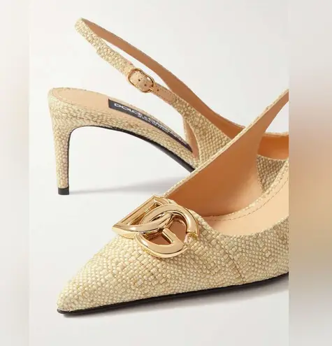 Dolce & Gabbana
Logo-embellished raffia slingback pumps