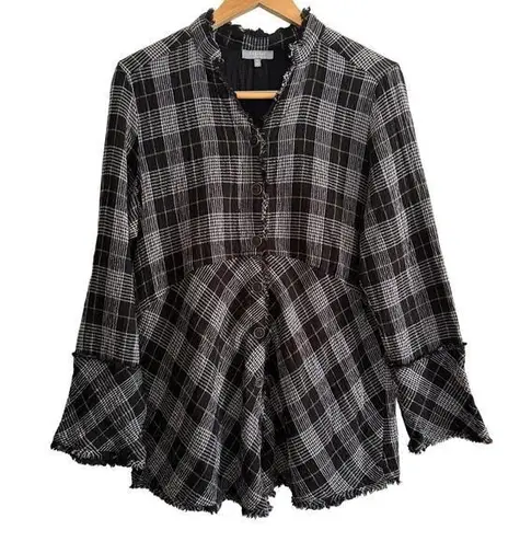 Habitat | Black and White Plaid Gauze Button down Chunky Sleeve Top Extra Small