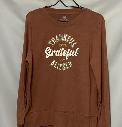 POSITIVE TEES WOSIZE MED Thankful Grateful Blessed CARAMEL Brown SOFT Sweatshirt