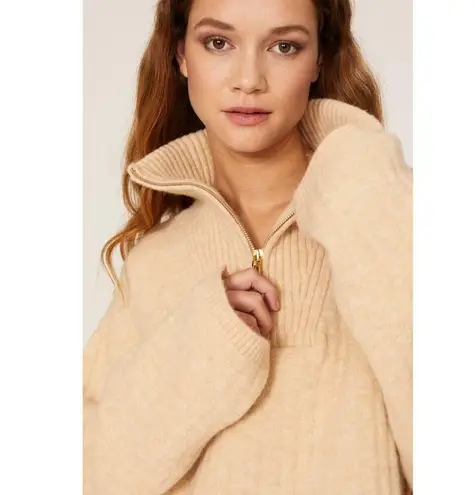 Nanushka Zitah Cream Alpaca Wool Zip Neck Oversized Rib Pullover Sweater Size S