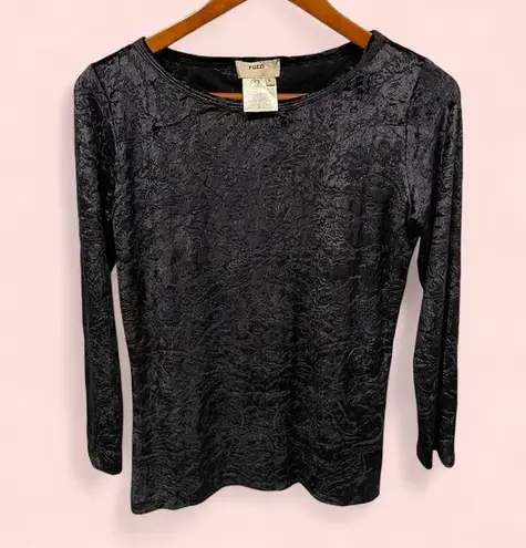 Fuzzi by Jean Paul Gaultier black crushed velvet burnout paisley top long sleeve Size L