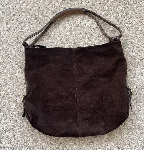 Club Monaco Hobo Bag Chocolate Brown Leather Suede Zipper Closure Pockets Boho