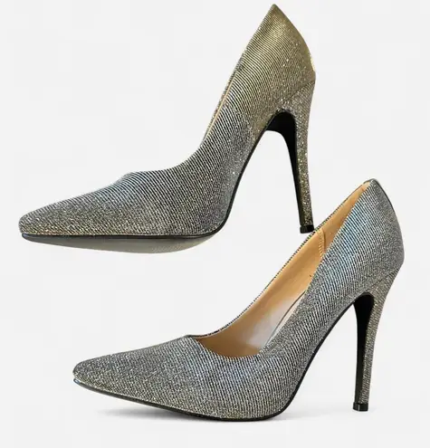 Glaze Glamorous black glitter metallic pointed toe stiletto party pumps heels, size 5.5