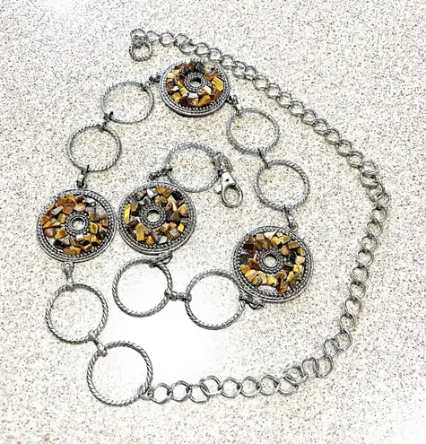 Vintage Retro Chain Belt Silver & Pebbled Mosaic Discs Statement Women’s 48”