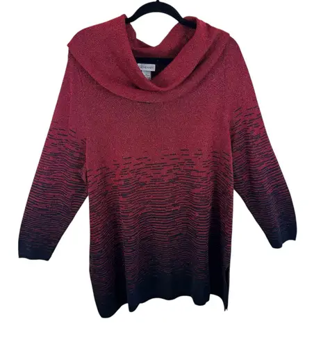 Catherines Red Black Ombre Shimmery Cowl Neck Pullover Tunic Sweater Size 2X