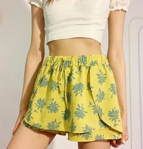 ZARA  Ruffle Skort XS / 24 MUSTARD YELLOW BLUE FLORAL PALM