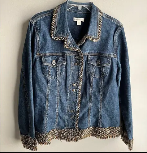 Coldwater Creek Y2K Feel Jean Jacket with Tweed Trim Size 18
