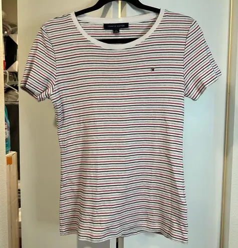 Tommy Hilfiger  Womens Short Sleeve Scoop Neck Shirt, Red White Blue Stripes, Med