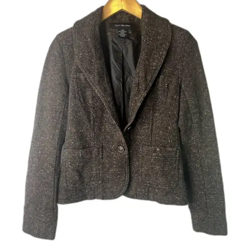 Calvin Klein Jeans Fitted Brown Tweed Wool Blend Jacket Size Small