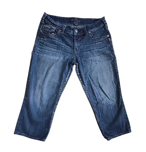 Silver Jeans Co Womens Suki Flap Capris Dark Wash Embroidered Sequin Curvy