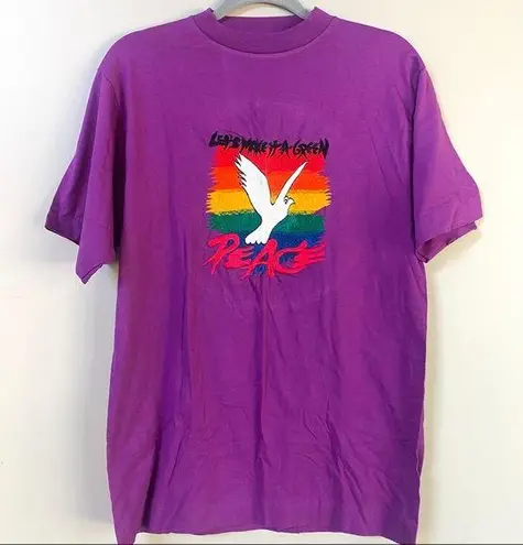 Vintage 80s 90s Greenpeace single stitch embroidered rainbow dove purple… Purple Size L