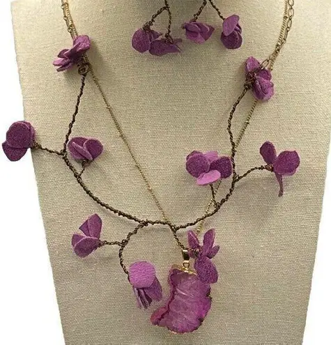 Vintage 3 Floral Wired Strand Purple Fuchsia Spacer Necklace W/ Paired N…