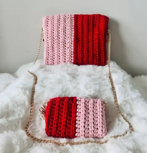 Handmade Red and Pink Crochet Bag Set