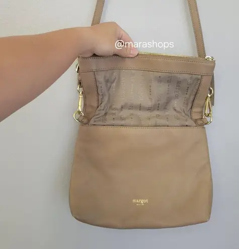 Margot Robbie Fold Over Taupe Leather Crossbody Bag