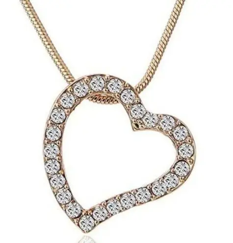Swarovski Crystal Encrusted Open Heart Pendant On Gold Chain Necklace