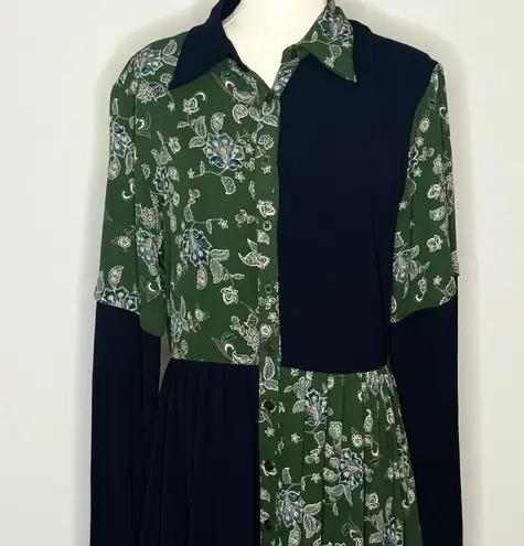 Pamela Love Paisley Patchwork Green Long Sleeve Shirt Dress Womens Size Medium