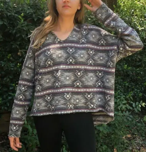 NSF Gray Pink Tribal Aztec Hoodie Sweatshirt Pink Size M