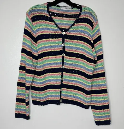 Vintage Marisa Christina Crochet Multicolored Cardigan Sweater Size XL Black