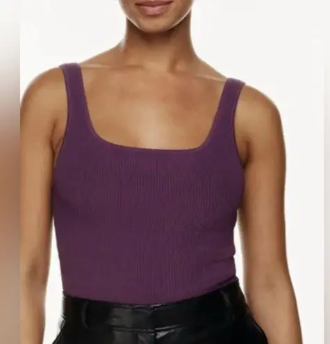 Babaton Aritzia Sculpt Knit Squareneck Ribbed Cropped Tank Sz M Rich Purple