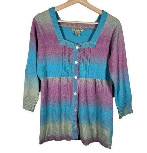 Art and Soul Rainbow Hippie Cardigan Sweater Womens Medium Retro New Blue
