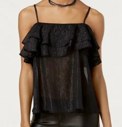 The Edit By Seventeen Black Semi Sheer Flounce Tank Top Size M