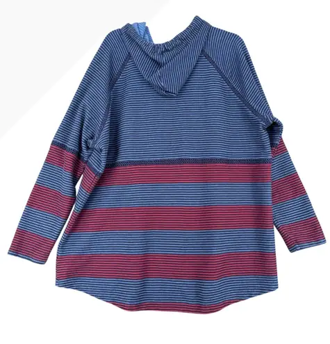 Natural Reflections Striped Hoodie Tunic Top Women's 3X Blue Red Cotton Blend