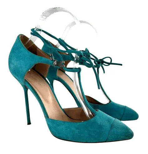 Sergio Rossi Teal Blue Suede Ankle Tie T